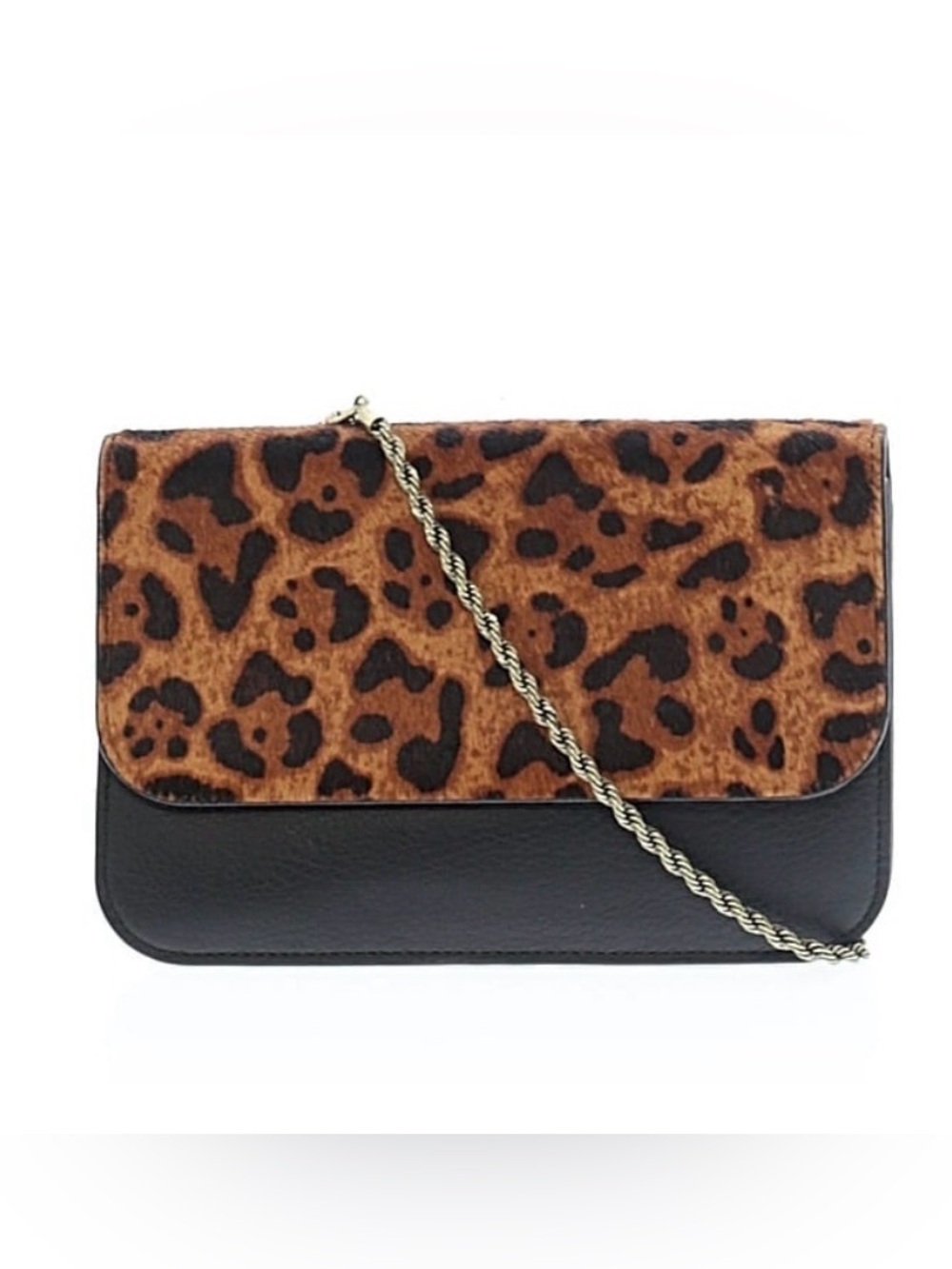CAbi Leopard Flap Crossbody - Brown/Black with Gold Chain
